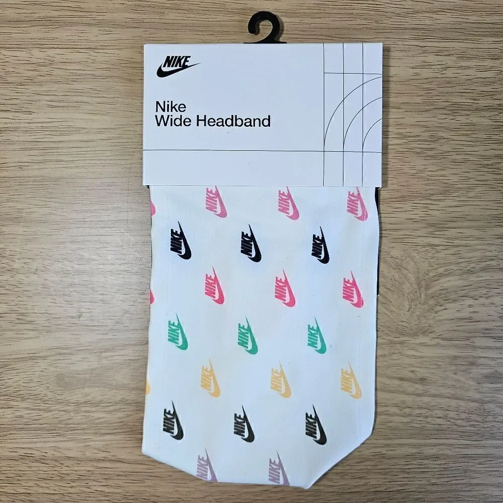 Nike Dri-Fit Wide Headband AOP Logos Off-White Black Pink Gold Unisex Elastic LE